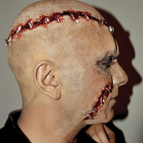 Special FX makeup stapled scalp wounds
